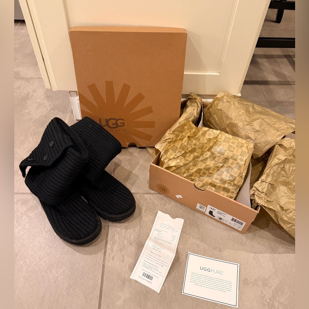 UGG Black Classic Cardy Boots with Button Detail